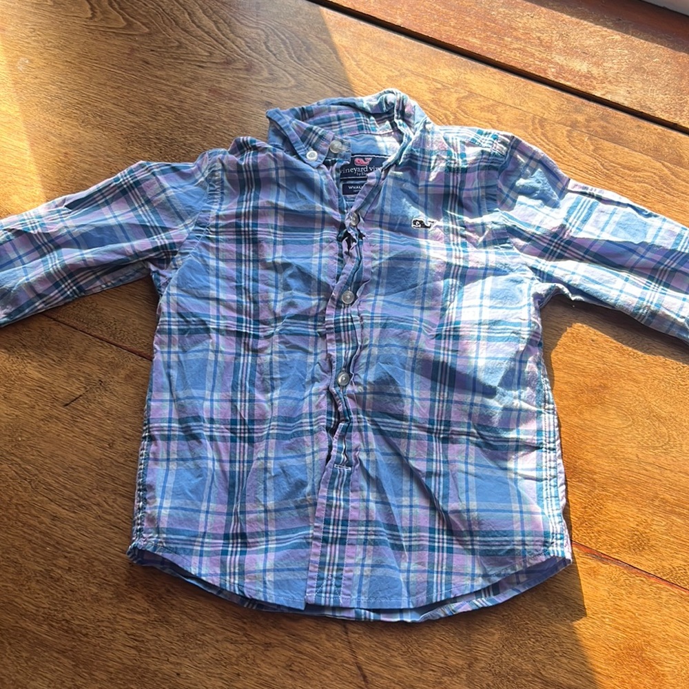 Vineyard Vines Kids Plaid Button Down Shirt in Blue and Pink